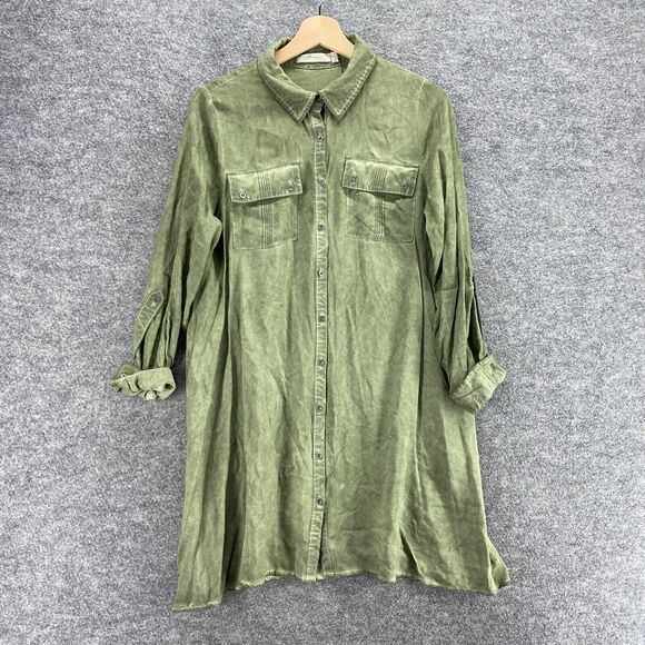 Adree Unit Shirt Dress Women S Small Green Short Button Up  Long Sleeve Rayon - Picture 1 of 9